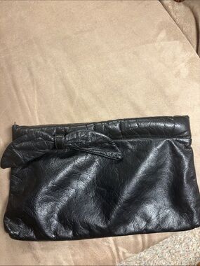 Black Leather Bow Wristlet Clutch retro 80’s vintage disco